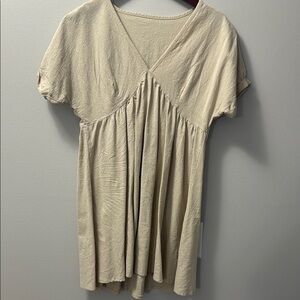 SHEIN Tan Asymmetrical Mini Dress with Short Sleeves